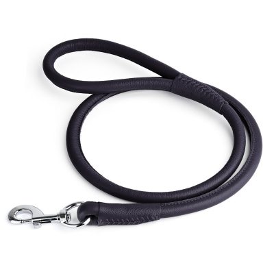 Zooleszcz Police Style Black Leather Finish Rope Dog Training Lead – 86.5 Inches Long