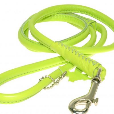 Rolled Leather Lead – Lime Green